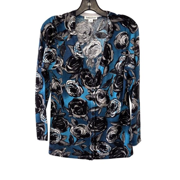 Pendleton Womens M Floral Print Silk/Cotton/Cashmere Cardigan Sweater 3988 - Picture 1 of 7